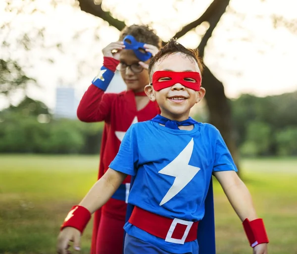 Superheldenkinder Mit Superkräften Originelle Fotosets — Stockfoto