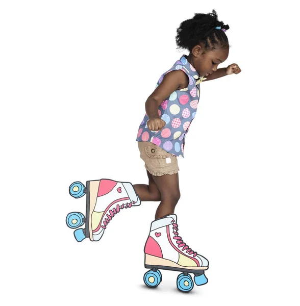 Little Girl Skating Papercraft Bonito Photoset Original — Fotografia de Stock