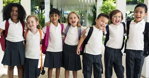 Adorable Diversidad Niños Escuela Primaria Amistad Concepto Compañeros Clase Fotoset — Foto de Stock