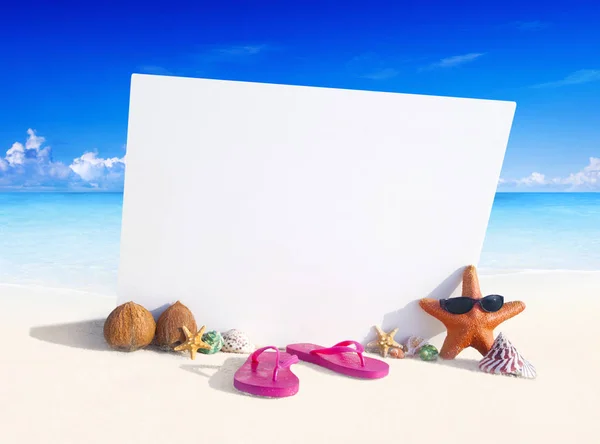 Paradise Beach Display Med Kopia Utrymme Ursprungliga Fotosätta — Stockfoto