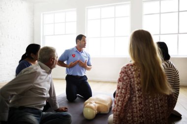 CPR ilk yardım eğitim kavramı, özgün photoset