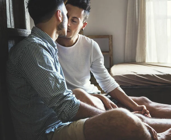 Gay Par Love Home Concept Ursprungliga Fotosätta — Stockfoto