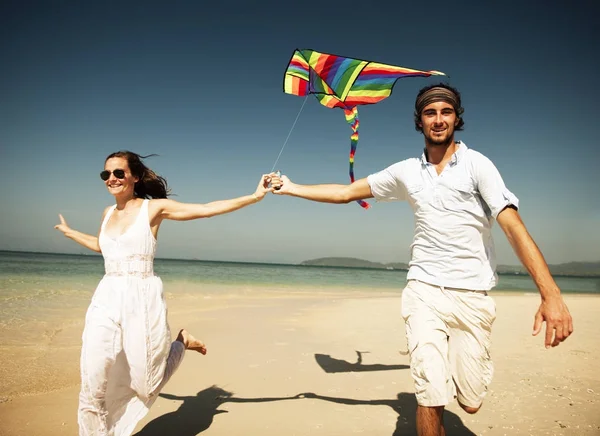 Casal Caminhando Praia Mar Férias Felicidade Conceito Amor Photoset Original — Fotografia de Stock