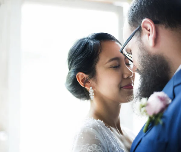 Closeup Bride Groom Standing Together Love Photoset Original — Fotografia de Stock