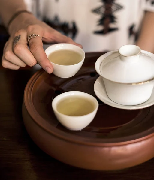 Closeup of hot tea cups — Stock Photo, Image