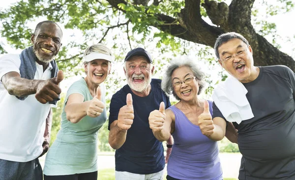 Amigos seniores fazendo exercício — Fotografia de Stock
