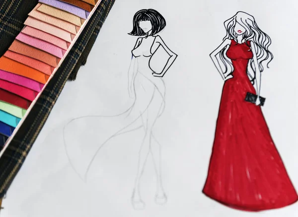 Sketch Two Women Wearing Gown Original Photoset — Stock Photo, Image