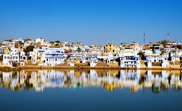 Die Heilige Brahmanische Stadt Und Der See Frühen Morgen Pushkar — Stockfoto