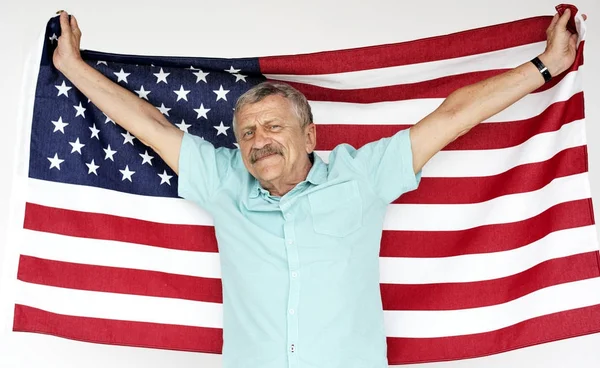 Senior Man Flag American Posing Studio Studio Shoot Concept — Stock Photo, Image