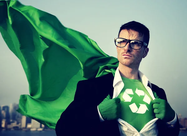 Groen Milieu Superheld Man Originele Photoset — Stockfoto