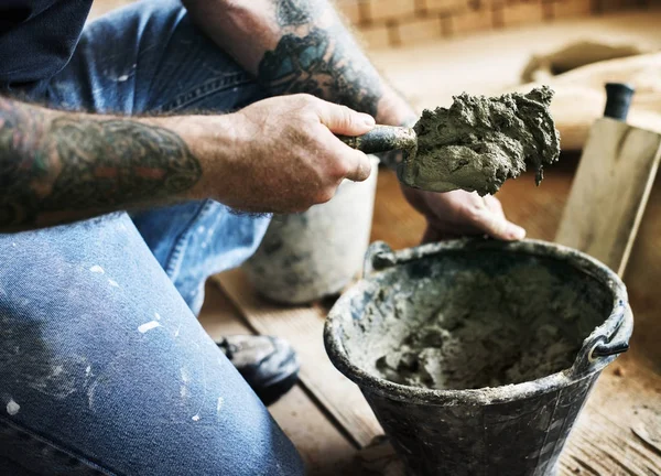 Handyman Prepare Cement Use Construction Original Photoset — Stock Photo, Image