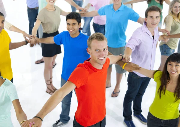 Large Group Young Multi Ethnic People Connecting Each Other Original — Stock Photo, Image