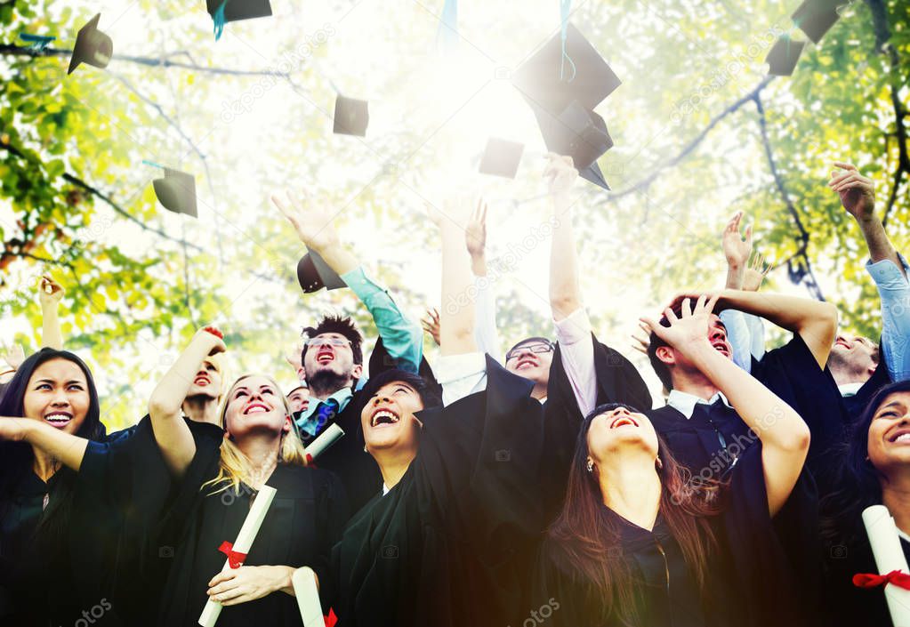 Graduating students throwing hats in the air, original photoset