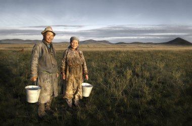 Mongolian couple farmers clipart