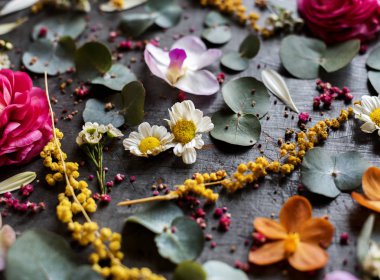 Rustik dekoratif çiçek ve yaprak, özgün photoset