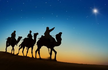 The three kings looking at the star, original photoset clipart