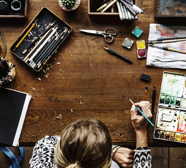 Tekenen Met Aquarellen Originele Kunstenaar Photoset — Stockfoto