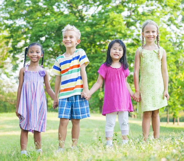 Cute Diverse Kids Playing Park Original Photoset — Stock Photo, Image