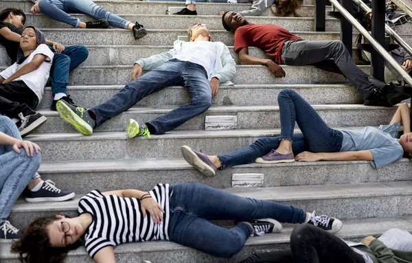 Teenage students protesting on the stairs, original photoset