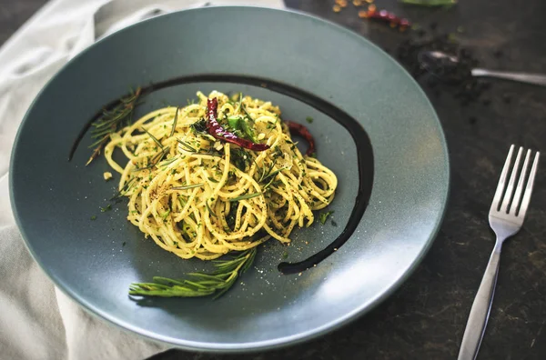 Kokt Italiensk Välsmakande Pasta Plattan Original Fotosätta — Stockfoto