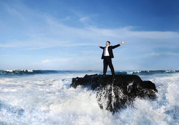 Zakenman Strandde Zee Originele Photoset — Stockfoto