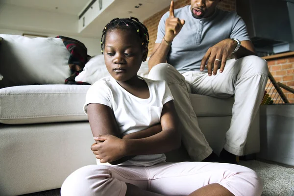 African Father Disciplining Daughter Living Room — Stock Photo, Image