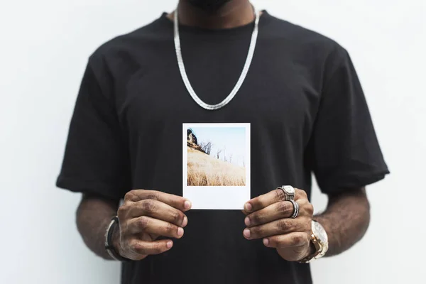 African Man Holding Picture Nature — Stock Photo, Image