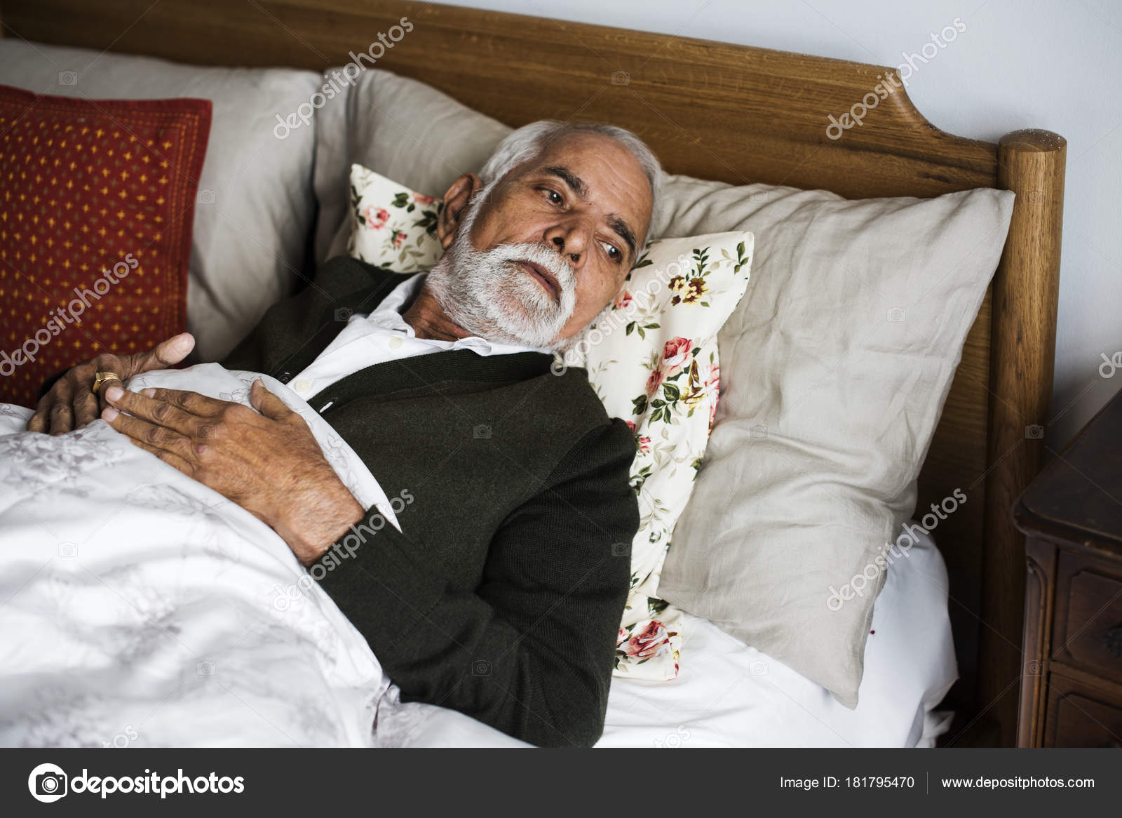 Elderly Indian Man Lying Bed Nursing Home Stock Photo by ©Rawpixel