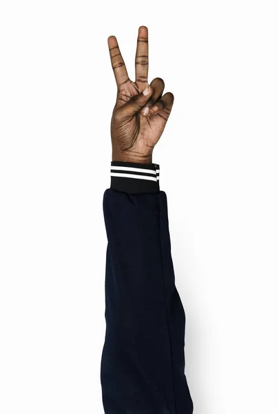 Hand Eines Afrikanischen Menschen Zeigt Zwei Finger — Stockfoto
