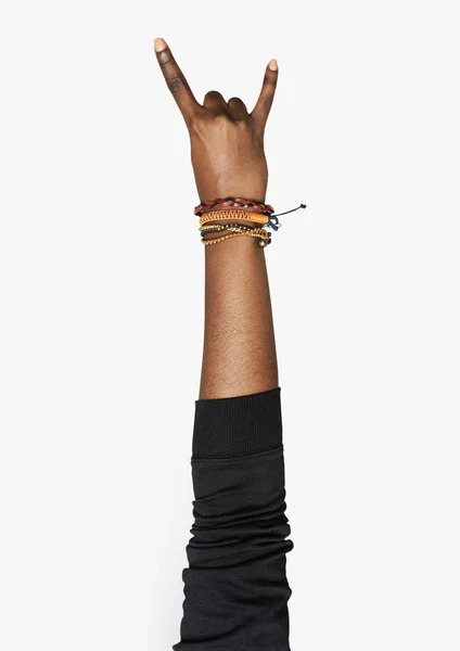 Ręka Skała Symbol Afrykańskiego Człowieka Wyświetlone — Zdjęcie stockowe
