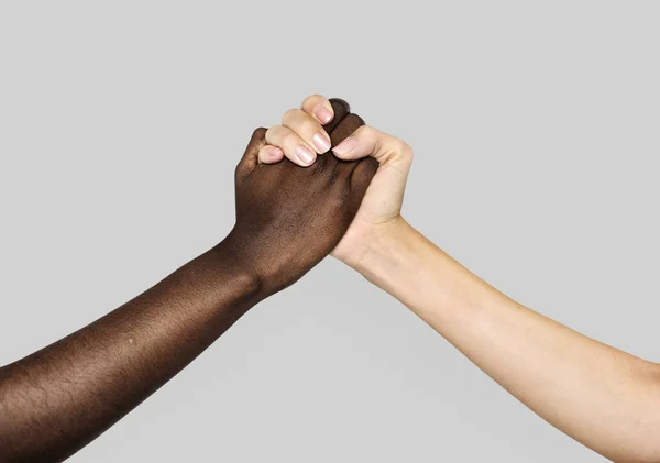 Hand African Human Hand Caucasian Human Together — Stock Photo, Image