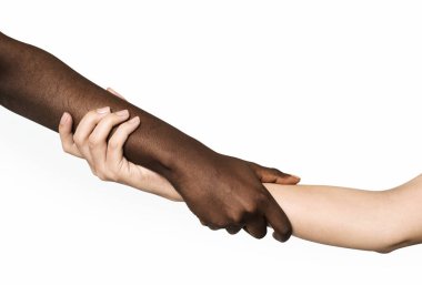 Afrika insan ve el beyaz insan birlikte el    