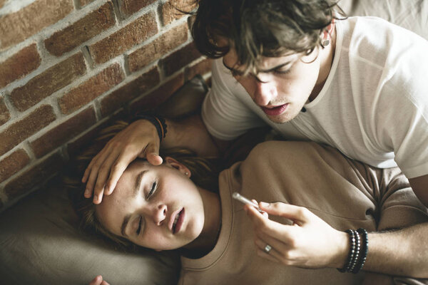 Caucasian woman with high fever