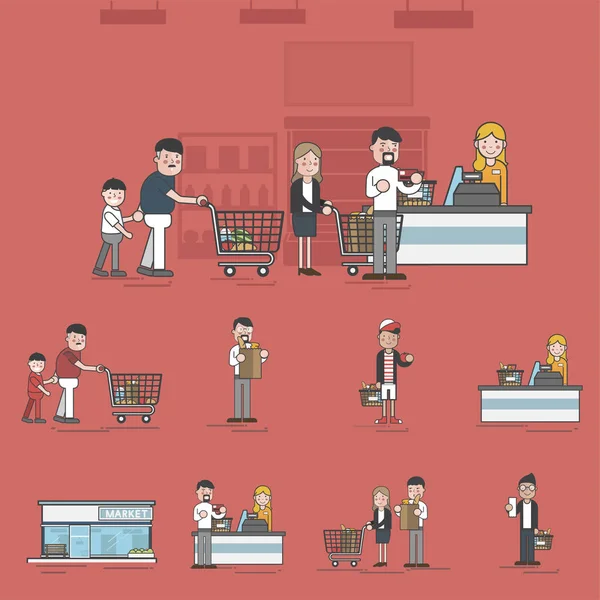 Illustrationsset Von Supermarkt — Stockfoto