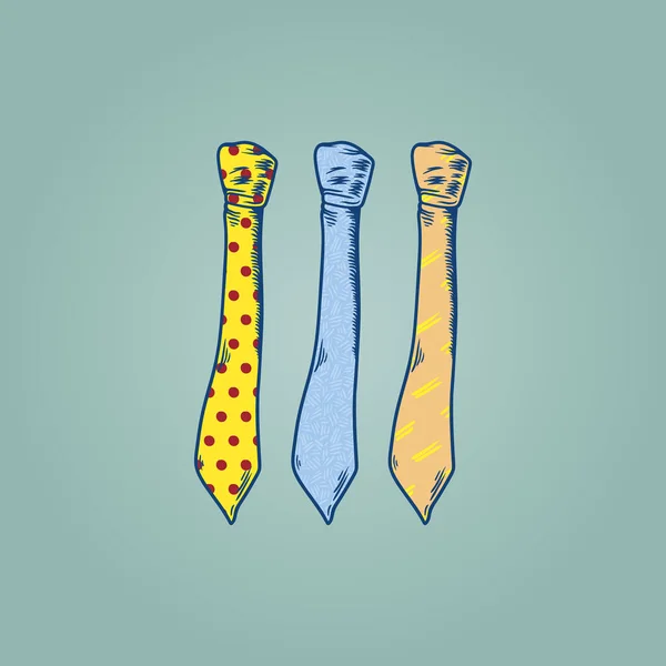 Tres Corbatas Dibujo Vector Ilustración Sobre Fondo Verde Menta — Foto de Stock