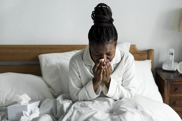 Sick African Woman Bed — Stock Photo, Image