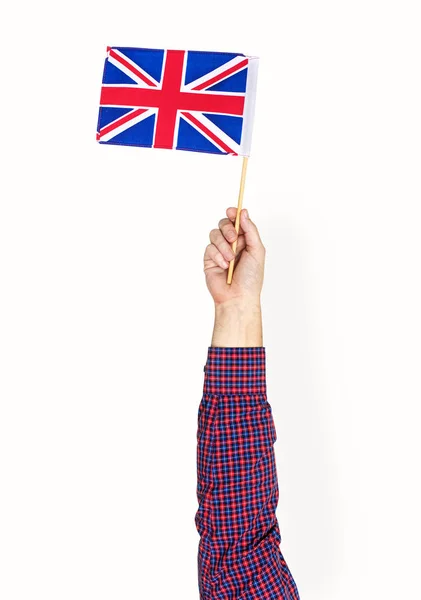 Mano Caucásico Humano Sosteniendo Bandera British — Foto de Stock