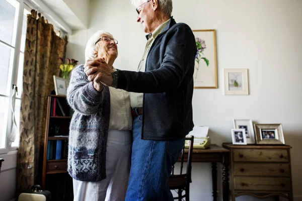 Senior Couple Dancing Together Home — Stock Photo, Image