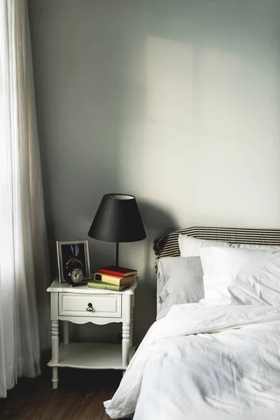 Interior White Gray Cozy Bedroom — Stock Photo, Image