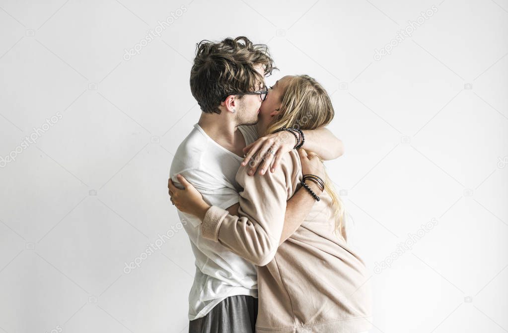 Caucasian couple kissing each other