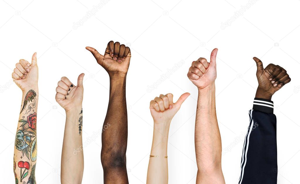 cropped image of people awesome hands raised up 