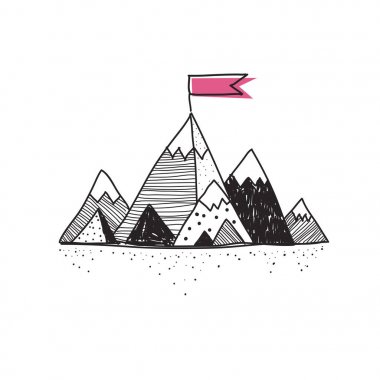 Başarı dağ illüstrasyon tasarımı doodle