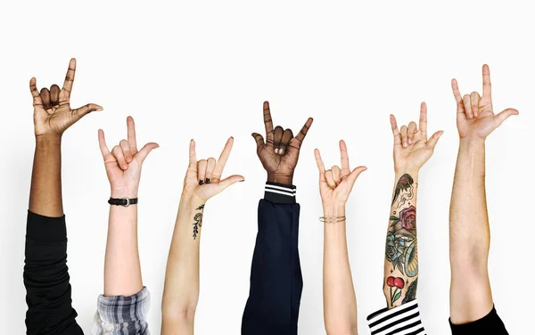 Cropped Image People Hands Gesturing Rock Fingers — Stock Photo, Image