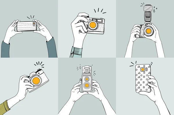 illustration of hands taking photo with smartphone