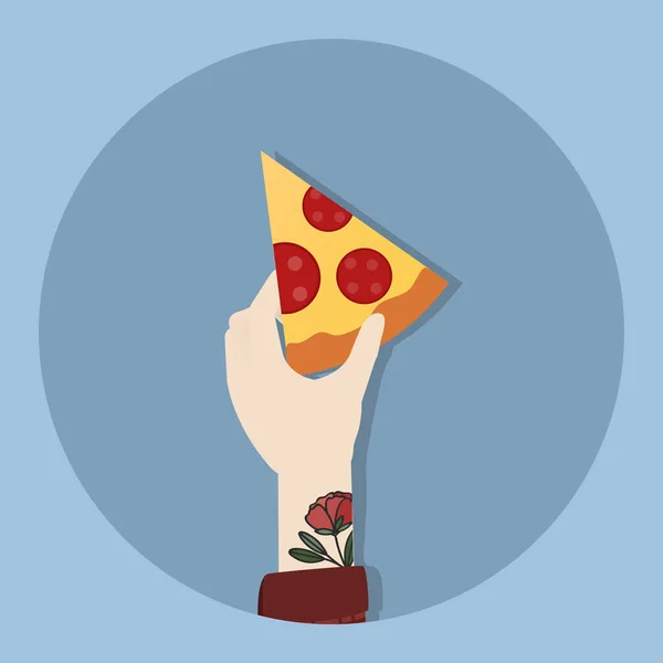 Ilustração Mão Segurando Pizza — Fotografia de Stock