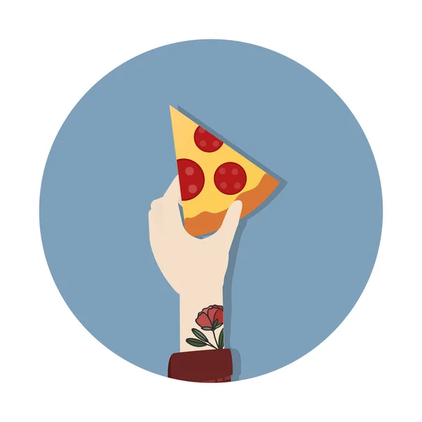 Illustration Von Hand Haltenden Pizza — Stockfoto