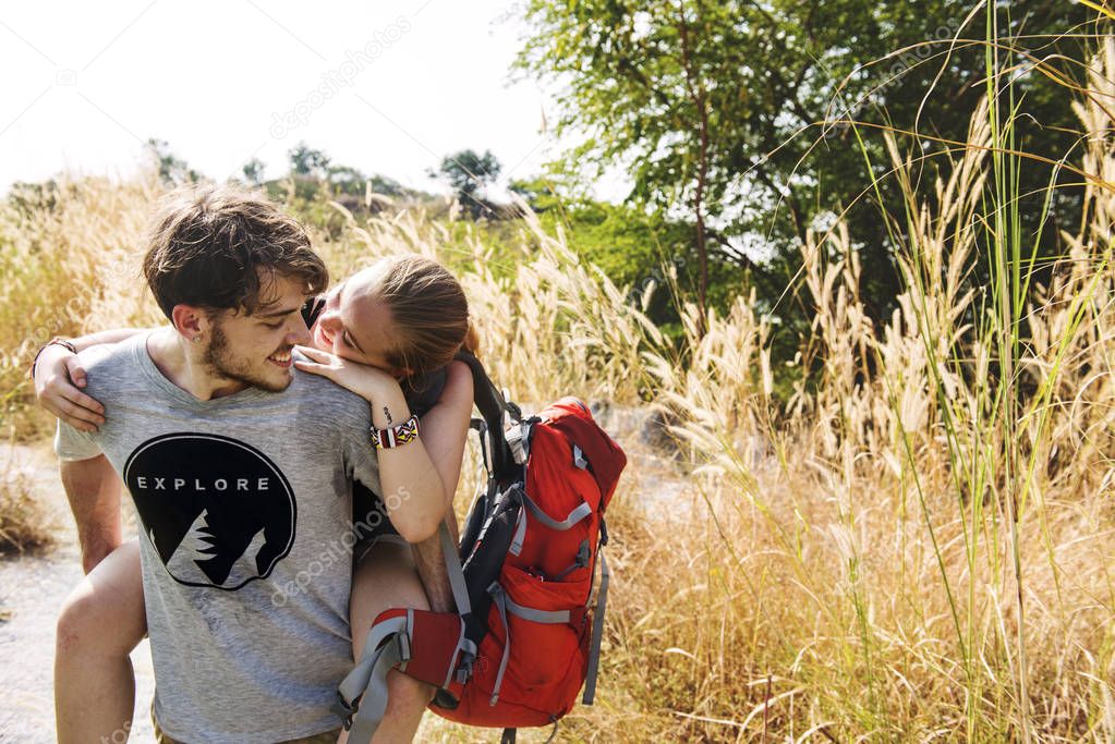 Young couple traveling together