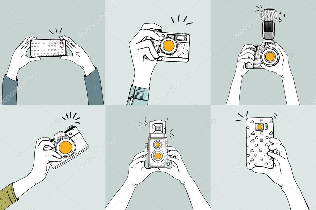 illustration of hands taking photo with smartphone  