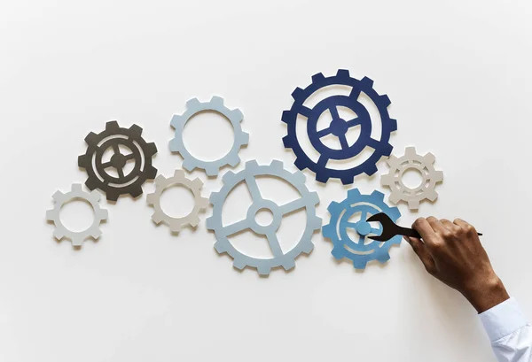 Hand Support Gears Isolated White Background — Stock Photo, Image