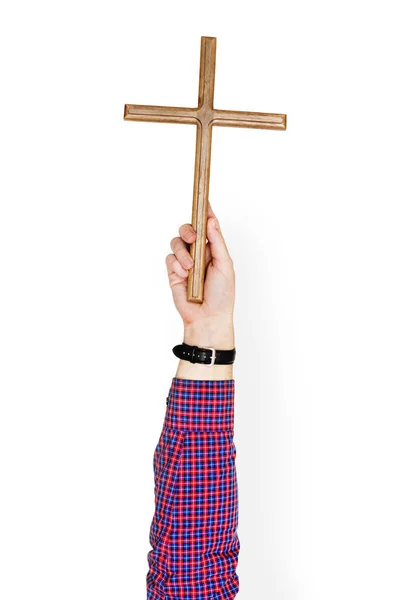 Рука Людини Тримає Хрест — стокове фото